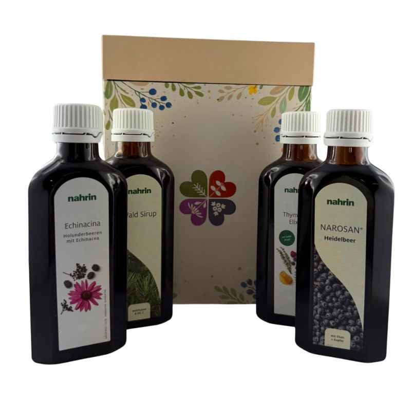 Energetizáló csomag (Echinacina szirup 100ml, N.fekete áfonya 100ml, Kakukkfű szirup 100ml, Fenyőszirup 100ml, doboz)